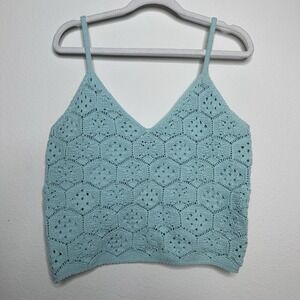 Womens Baby Blue Crochet Tank Top Summer Vacation Grannycore Size L American Eag